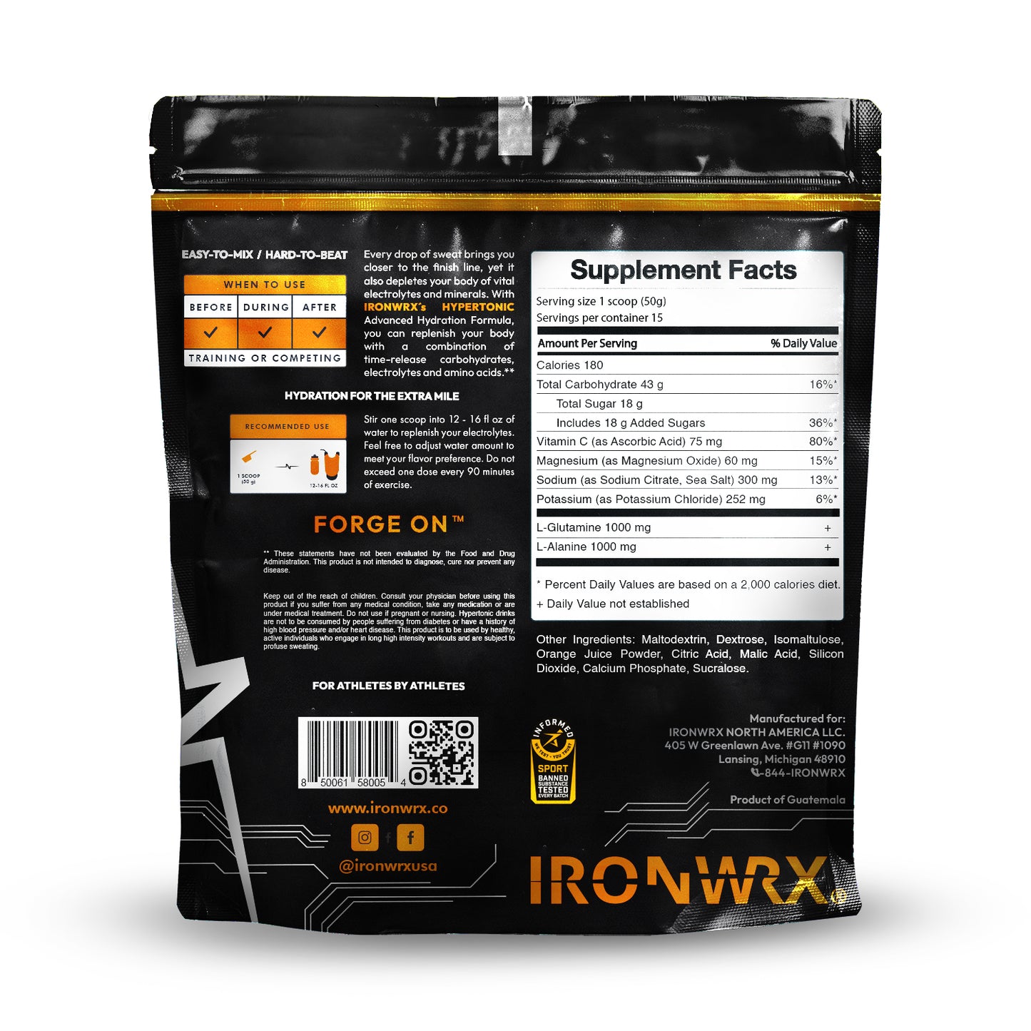 IRONWRX Hypertonic Performance Drink Mix