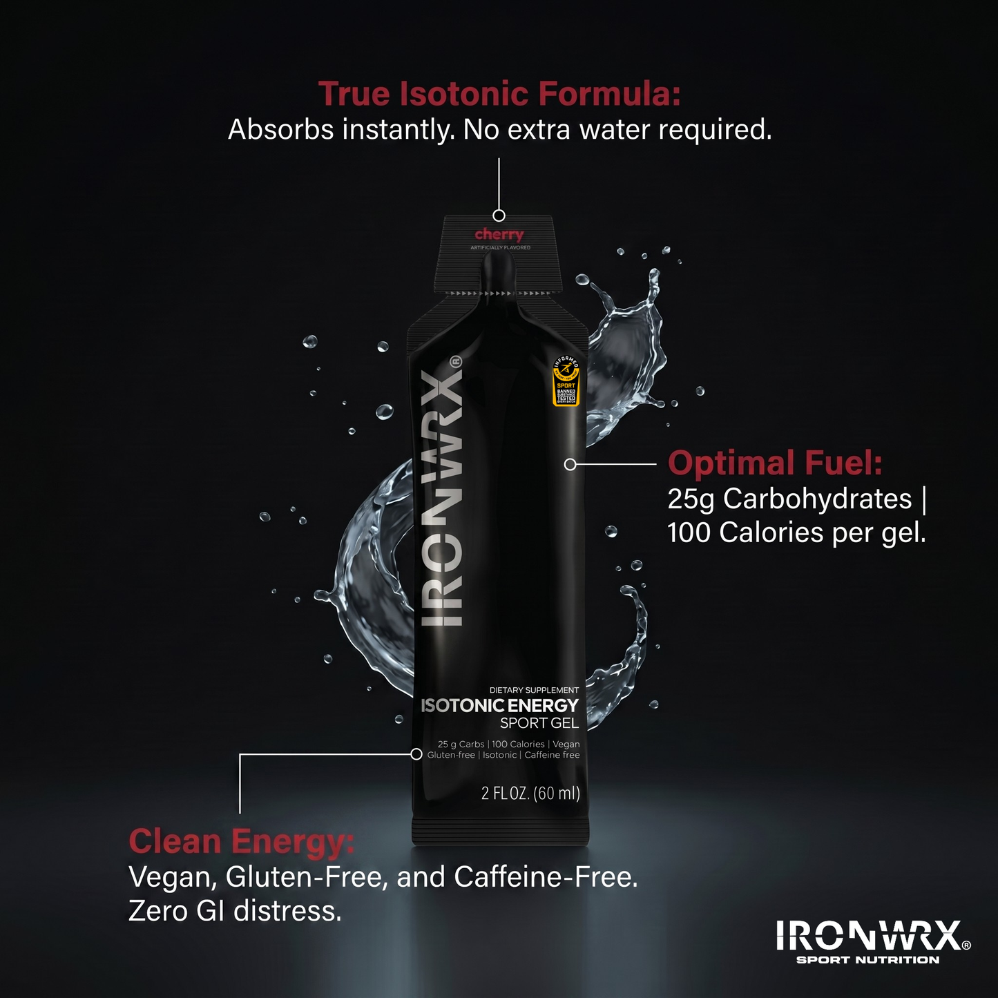 Isotonic Energy Gels, Single-Serve – Fast Fuel for Endurance & Race Performance with Electrolytes, Carbs, Vitamin C | IRONWRX