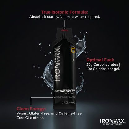 Isotonic Energy Gels, Single-Serve – Fast Fuel for Endurance & Race Performance with Electrolytes, Carbs, Vitamin C | IRONWRX