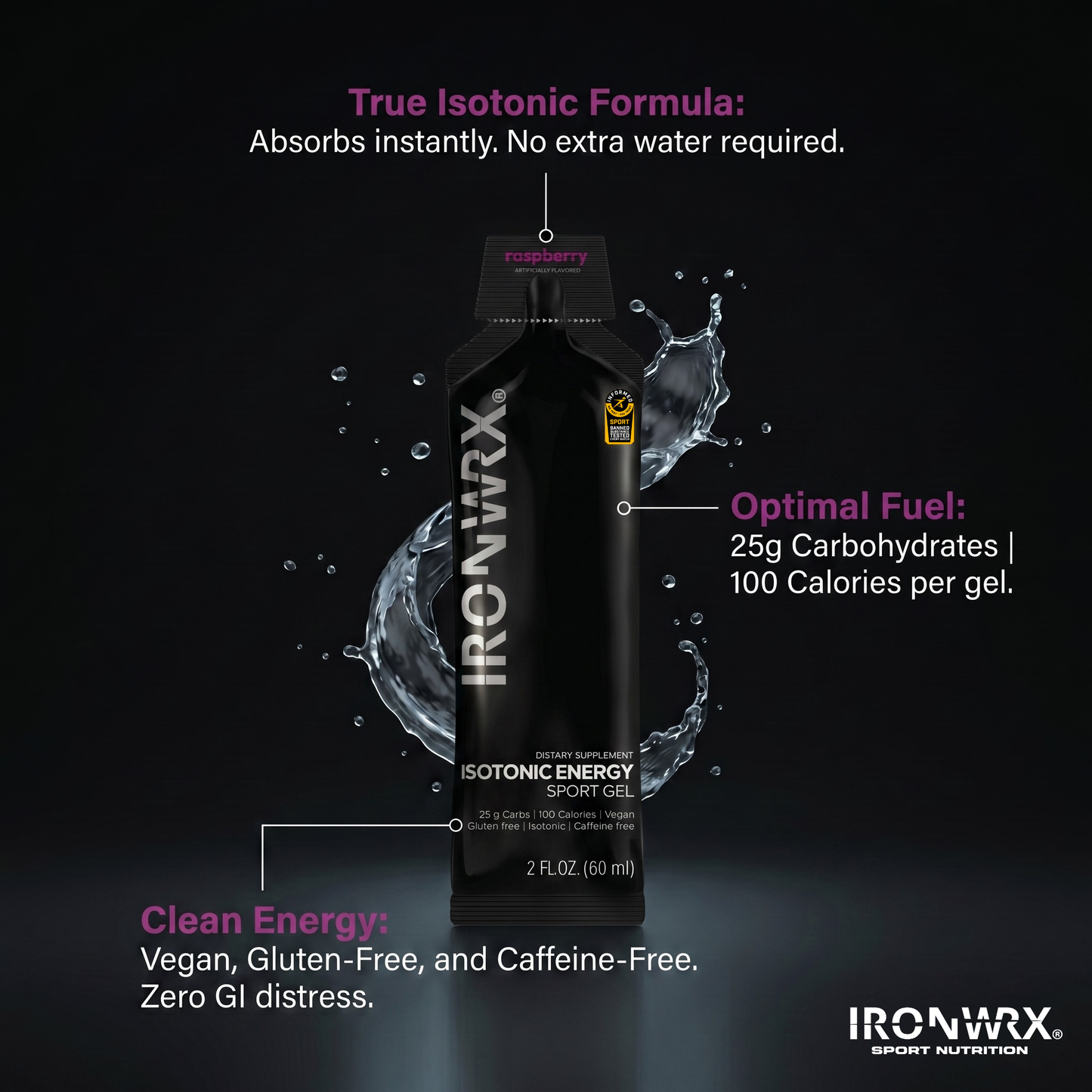 Isotonic Energy Gels, Single-Serve – Fast Fuel for Endurance & Race Performance with Electrolytes, Carbs, Vitamin C | IRONWRX