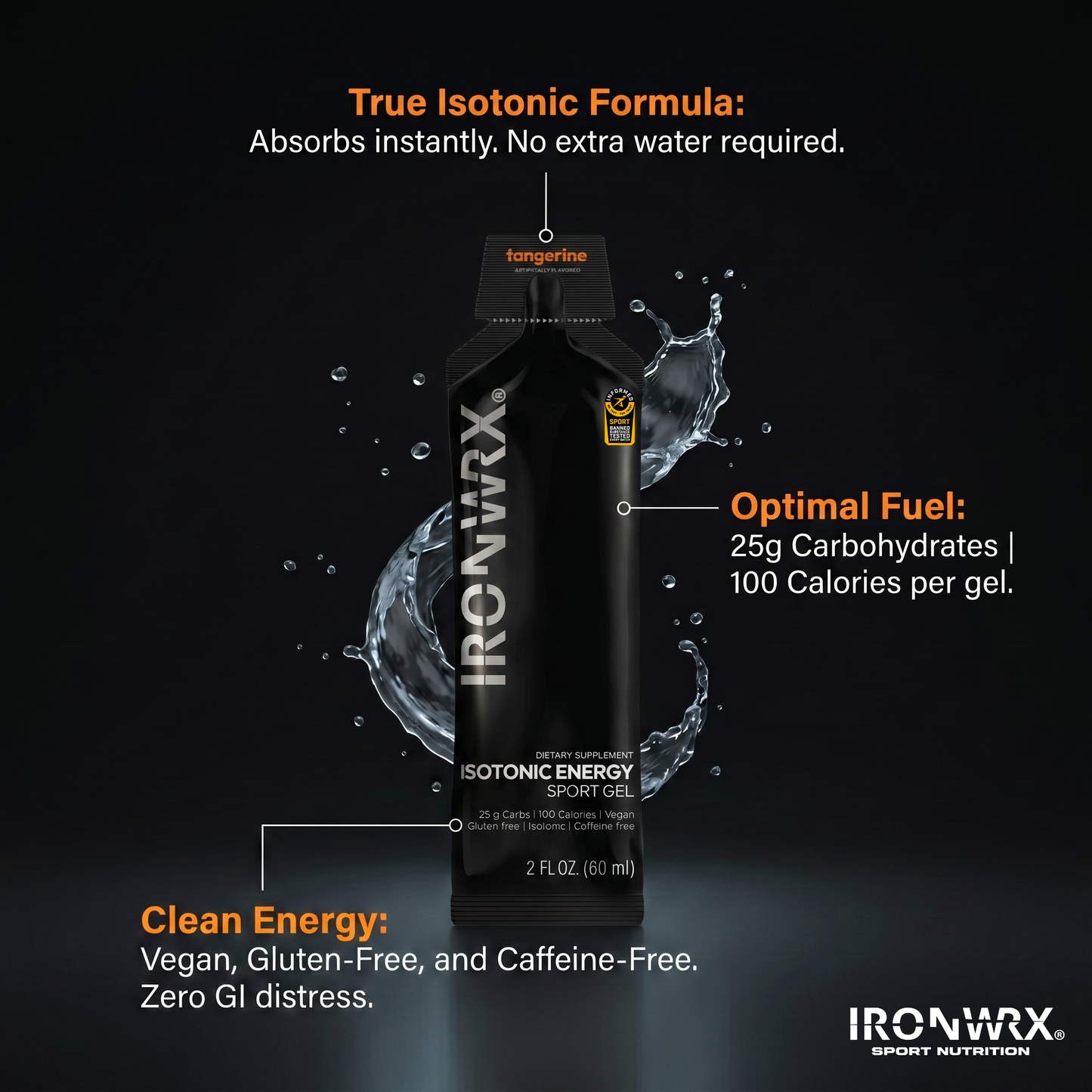 Isotonic Energy Gels, Single-Serve – Fast Fuel for Endurance & Race Performance with Electrolytes, Carbs, Vitamin C | IRONWRX