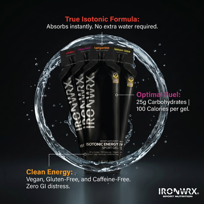 Isotonic Energy Gels, Single-Serve – Fast Fuel for Endurance & Race Performance with Electrolytes, Carbs, Vitamin C | IRONWRX