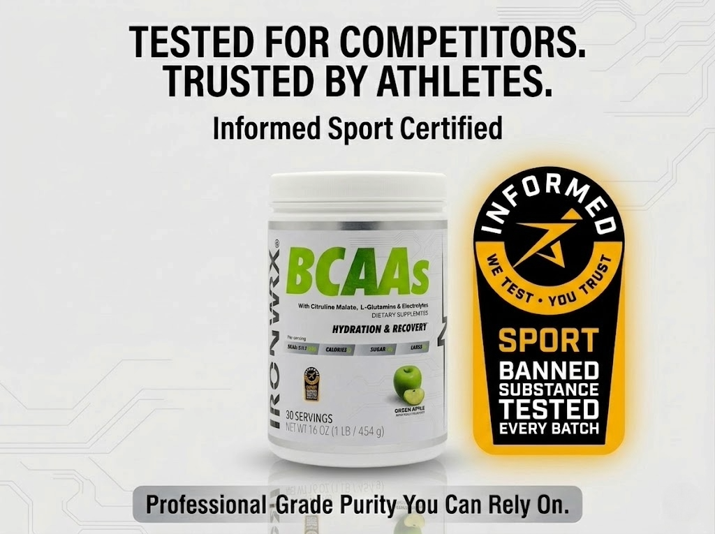 BCAA Powder with L-Glutamine & Citrulline Malate – 8.5g BCAAs, Zero Sugar | IRONWRX