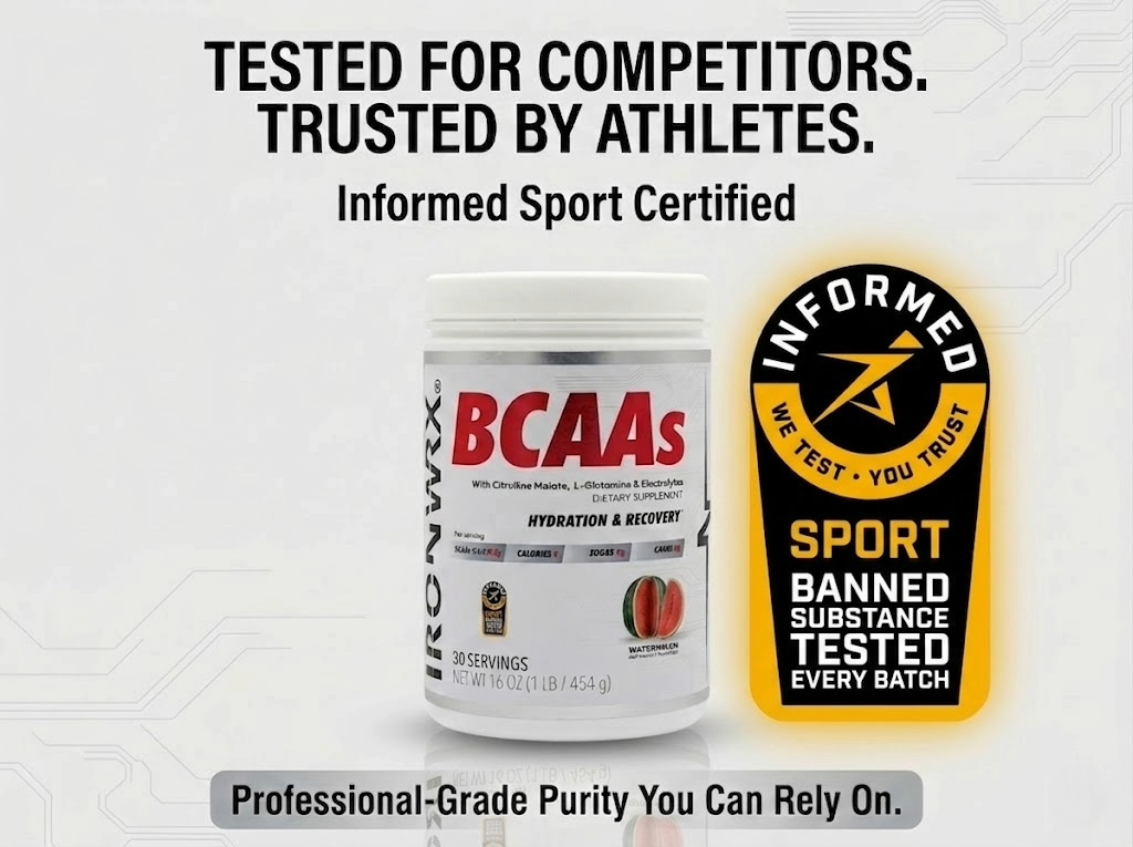 BCAA Powder with L-Glutamine & Citrulline Malate – 8.5g BCAAs, Zero Sugar | IRONWRX