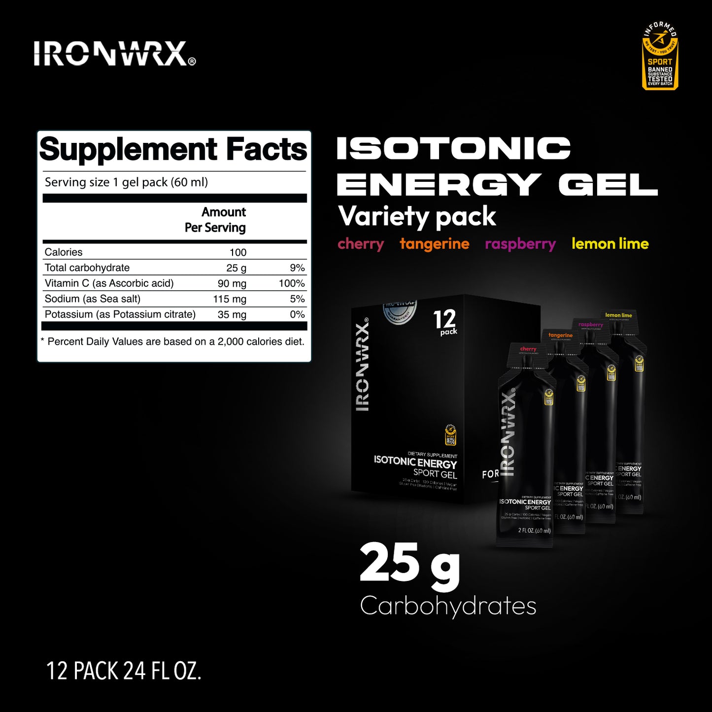 Isotonic Energy Gels, Single-Serve – Fast Fuel for Endurance & Race Performance with Electrolytes, Carbs, Vitamin C | IRONWRX
