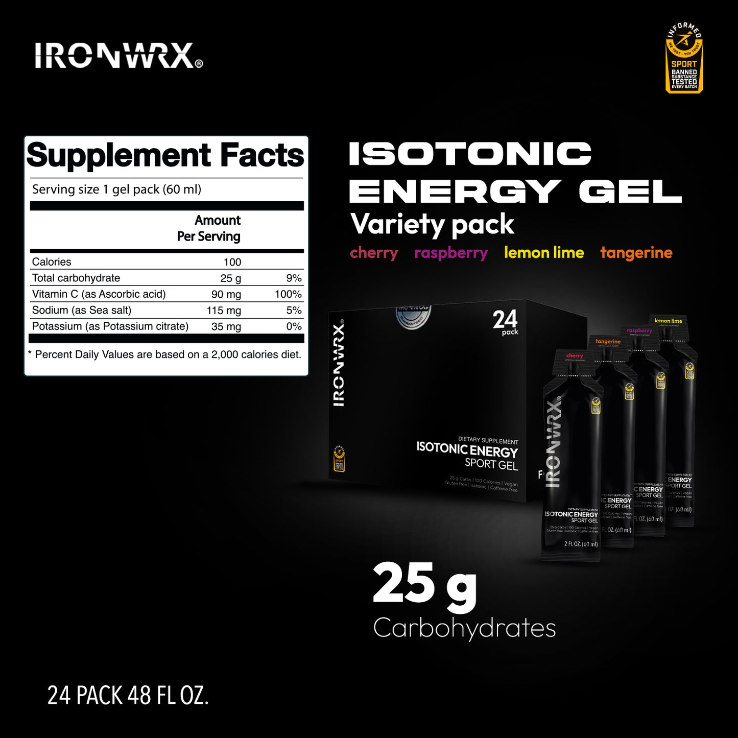 Isotonic Energy Gels, Single-Serve – Fast Fuel for Endurance & Race Performance with Electrolytes, Carbs, Vitamin C | IRONWRX