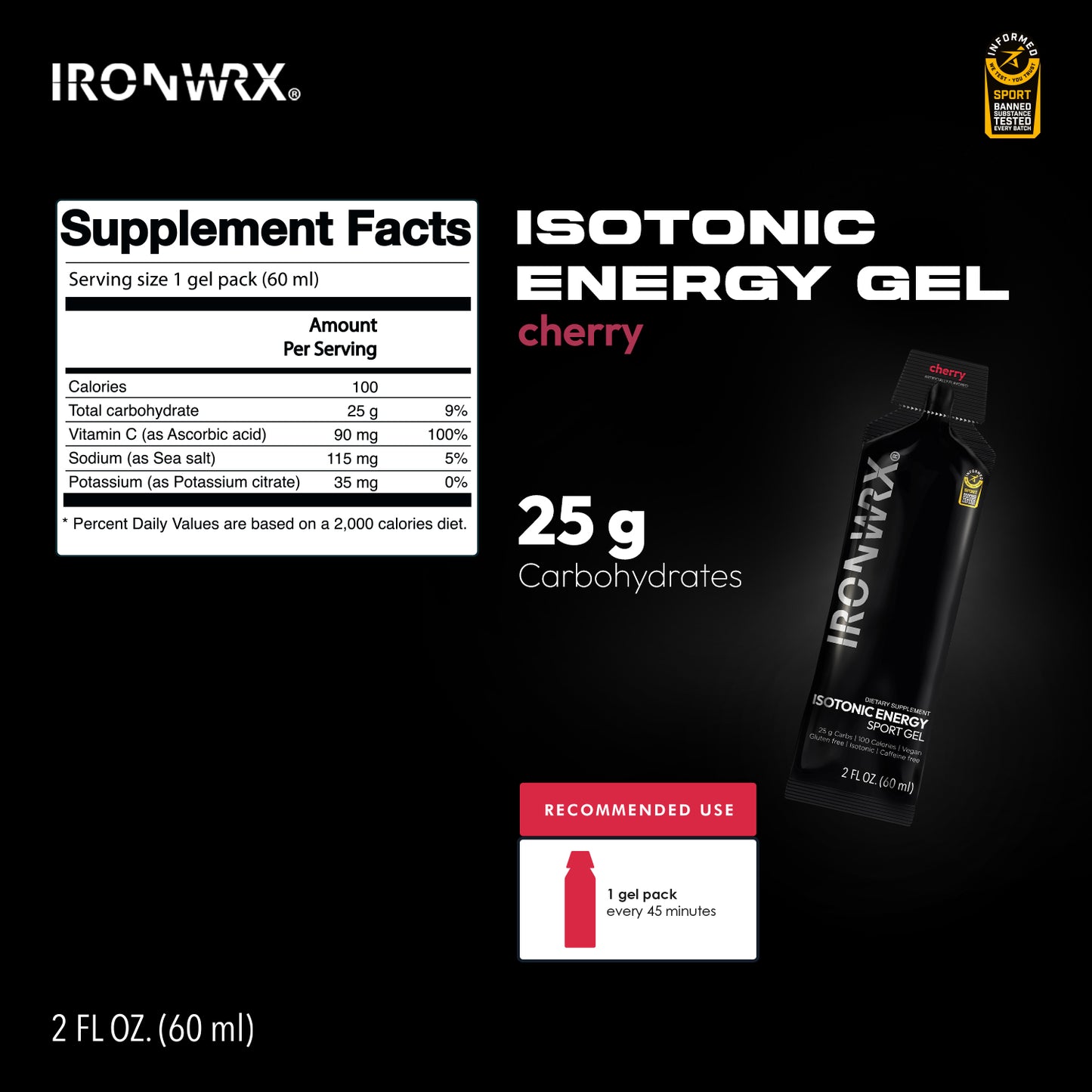 Isotonic Energy Gels, Single-Serve – Fast Fuel for Endurance & Race Performance with Electrolytes, Carbs, Vitamin C | IRONWRX