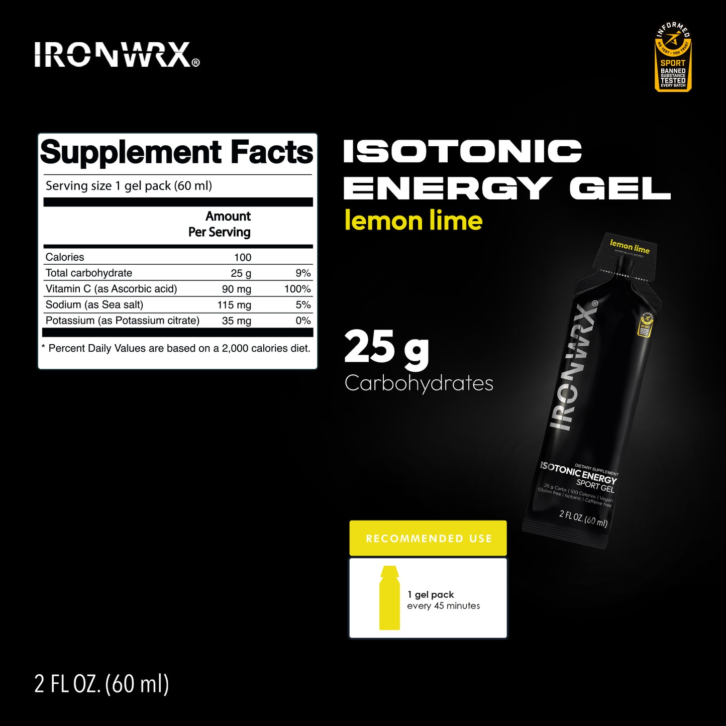 Isotonic Energy Gels, Single-Serve – Fast Fuel for Endurance & Race Performance with Electrolytes, Carbs, Vitamin C | IRONWRX
