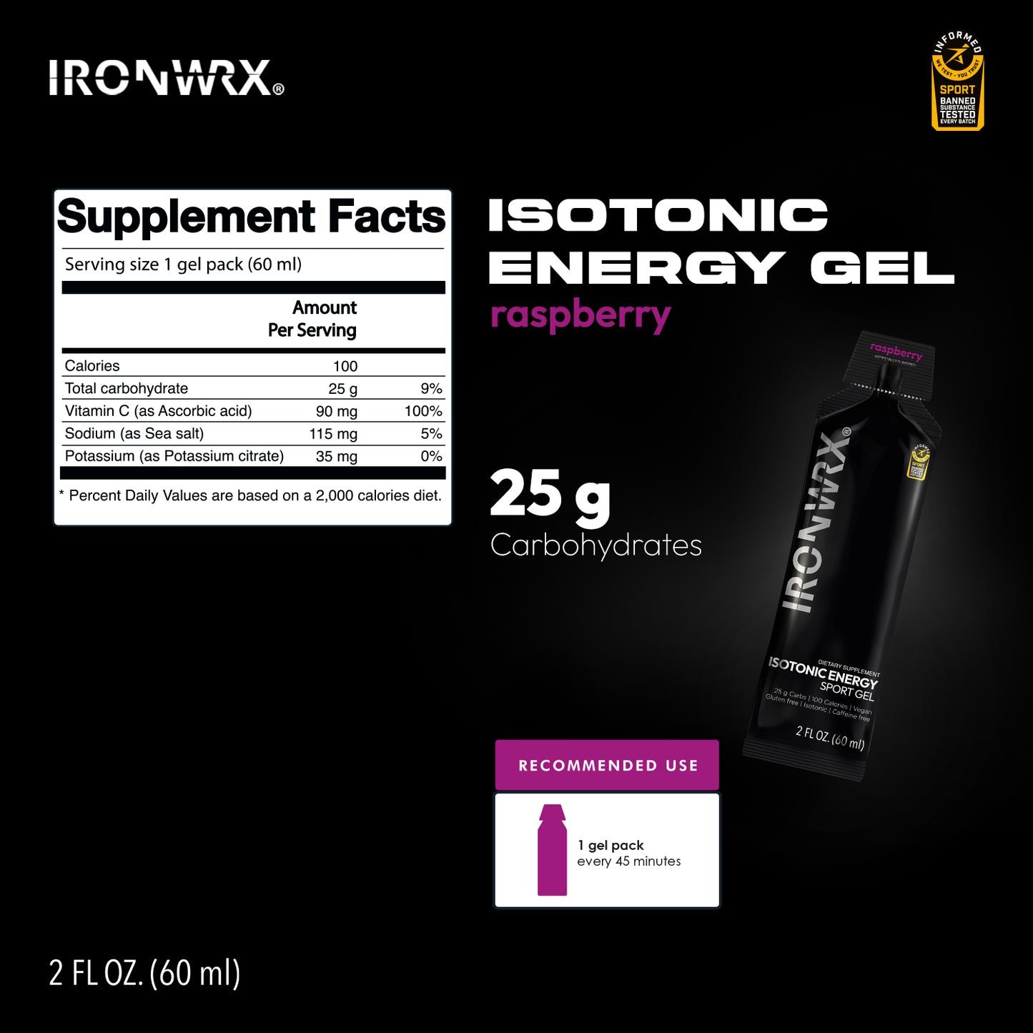 Isotonic Energy Gels, Single-Serve – Fast Fuel for Endurance & Race Performance with Electrolytes, Carbs, Vitamin C | IRONWRX