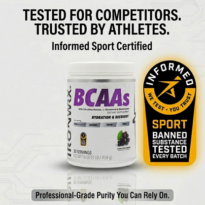 BCAA Powder with L-Glutamine & Citrulline Malate – 8.5g BCAAs, Zero Sugar | IRONWRX